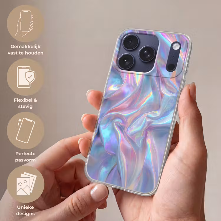 Golvend - Pasteltinten - Glanzend - Stof Telefoonhoesje iPhone 17 Pro klein -sfeer3_NL