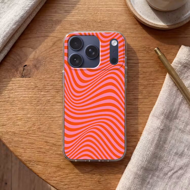 Golvend patroon - Rood - Roze - Lijnen Telefoonhoesje iPhone 17 Pro klein -sfeer1