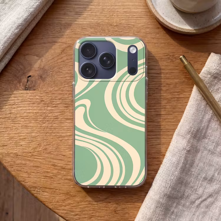 Golvende lijnen - Mintgroen - Dansende vormen Telefoonhoesje iPhone 17 Pro klein -sfeer1