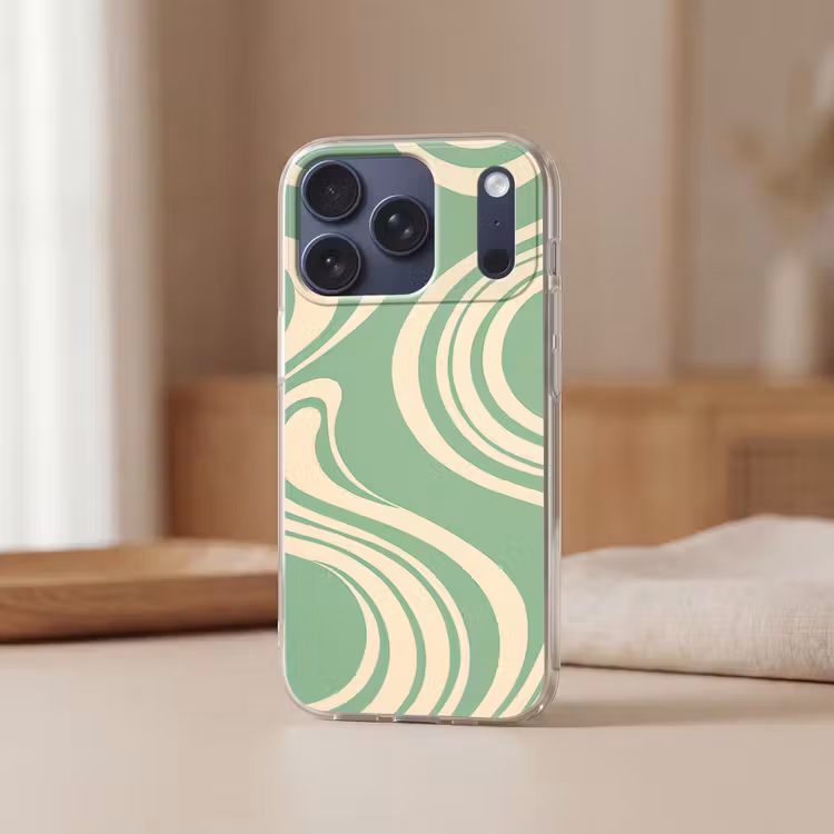 Golvende lijnen - Mintgroen - Dansende vormen Telefoonhoesje iPhone 17 Pro klein -sfeer2