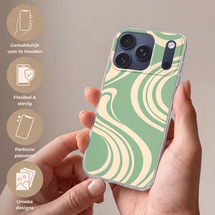 Golvende lijnen - Mintgroen - Dansende vormen Telefoonhoesje iPhone 17 Pro klein -sfeer3_NL