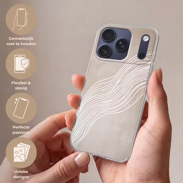 Golvende lijnen - Vloeiend - Zandkleurig Telefoonhoesje iPhone 17 Pro klein -sfeer3_NL