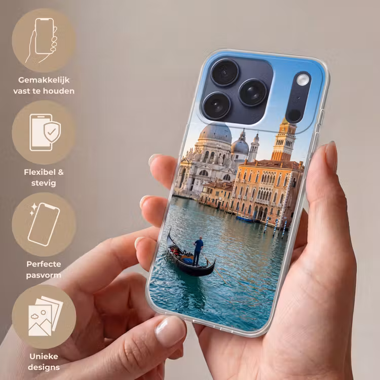 Gondel - Venetië - Kanaal - Stadsgezicht - Avondlicht Telefoonhoesje iPhone 17 Pro klein -sfeer3_NL