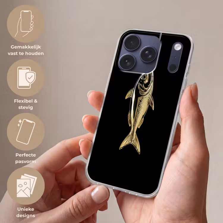 Goud - Vis - Haak - Zwart Telefoonhoesje iPhone 17 Pro klein -sfeer3_NL
