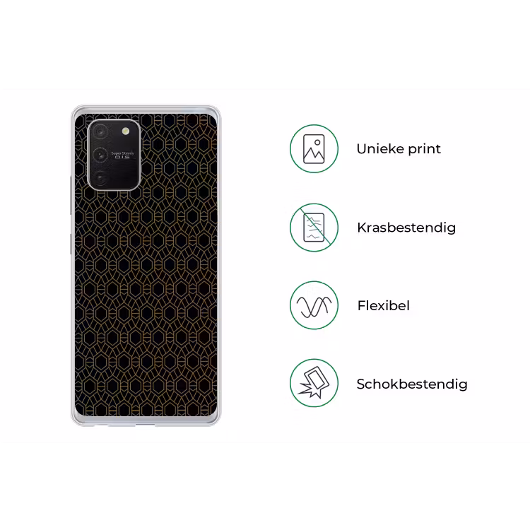 Goud - Zwart - Rozetstructuur Telefoonhoesje Samsung Galaxy S10 Lite klein 364 -specsS10Lite