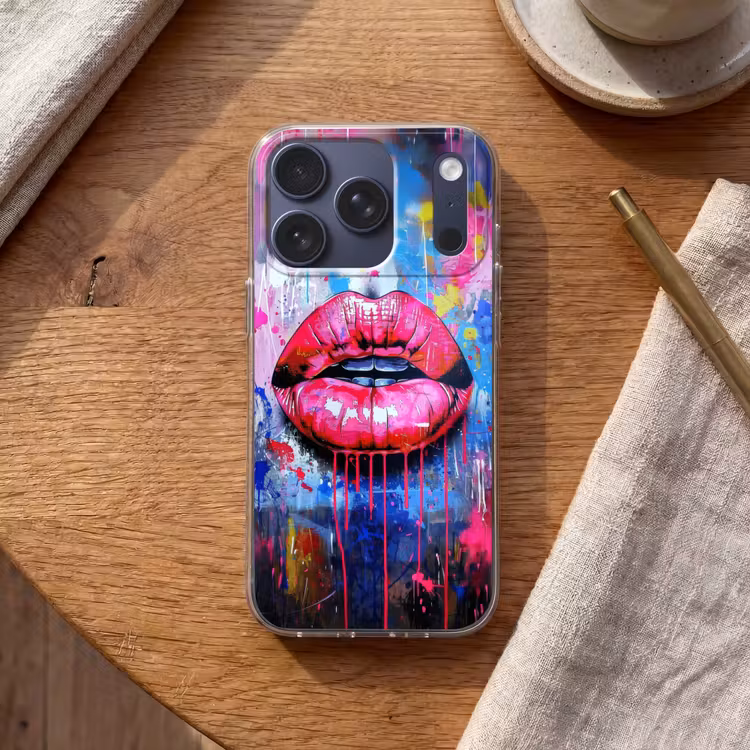 Graffiti - Lippen - Felroze - Geschilderd Telefoonhoesje iPhone 17 Pro klein -sfeer1