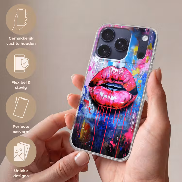 Graffiti - Lippen - Felroze - Geschilderd Telefoonhoesje iPhone 17 Pro klein -sfeer3_NL