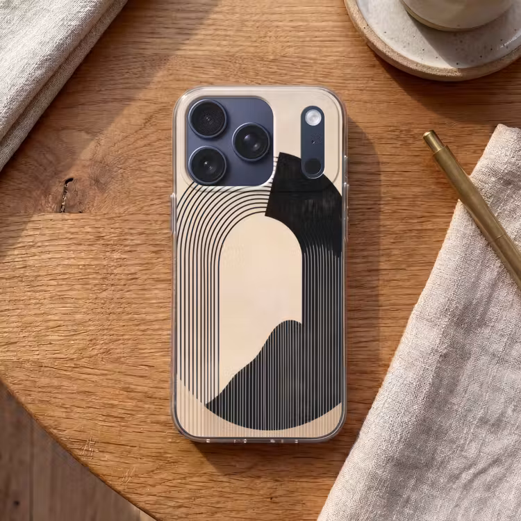 Grafisch gebogen motief - Beige Telefoonhoesje iPhone 17 Pro klein -sfeer1