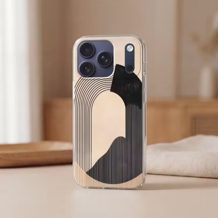 Grafisch gebogen motief - Beige Telefoonhoesje iPhone 17 Pro klein -sfeer2