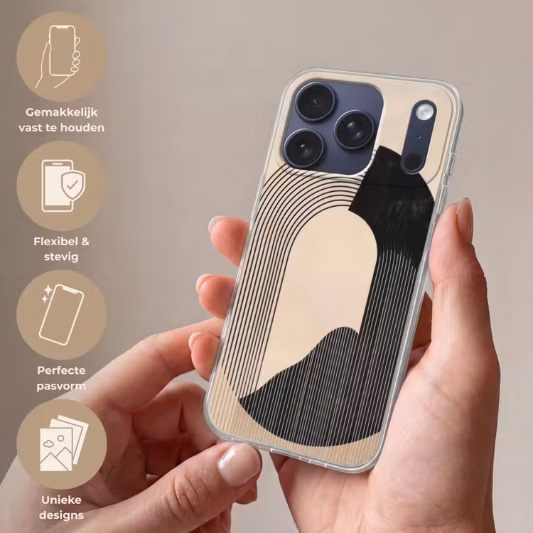 Grafisch gebogen motief - Beige Telefoonhoesje iPhone 17 Pro klein -sfeer3_NL