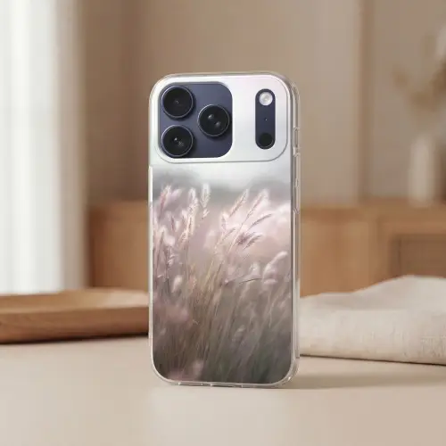 Graspluimen - Wind - Beige - Mistig Telefoonhoesje iPhone 17 Pro klein -sfeer2