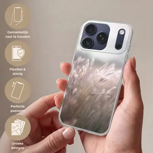 Graspluimen - Wind - Beige - Mistig Telefoonhoesje iPhone 17 Pro klein -sfeer3_NL