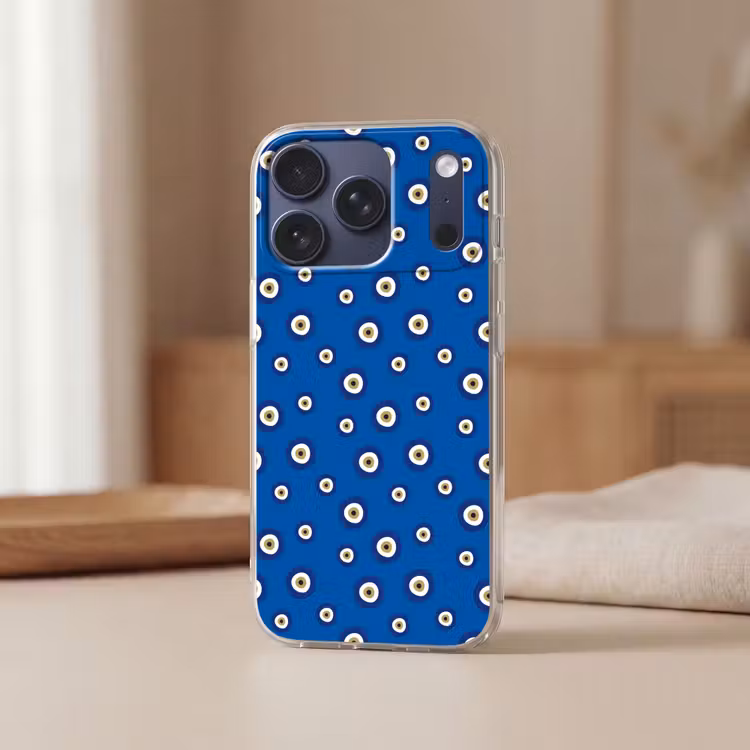 Griekse Boze Oog - Patroon - Blauw Telefoonhoesje iPhone 17 Pro klein -sfeer2