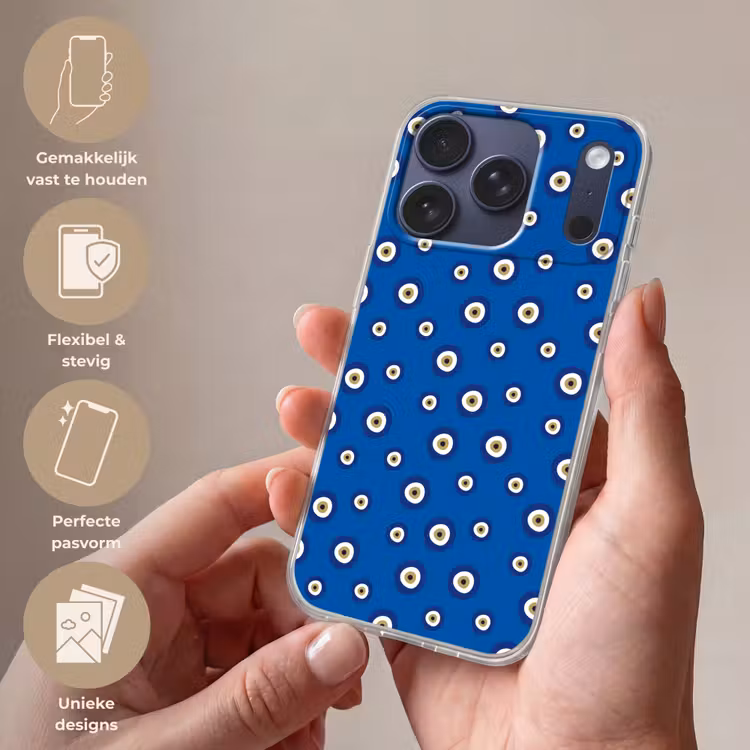 Griekse Boze Oog - Patroon - Blauw Telefoonhoesje iPhone 17 Pro klein -sfeer3_NL