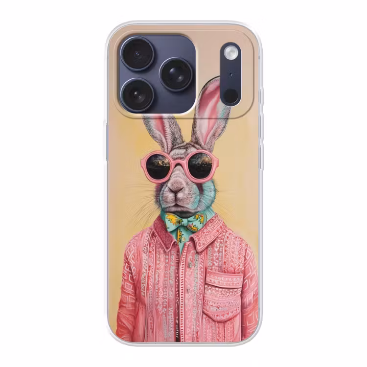 Grijs - Konijn - Blouse - Strik Telefoonhoesje iPhone 17 Pro klein -3d