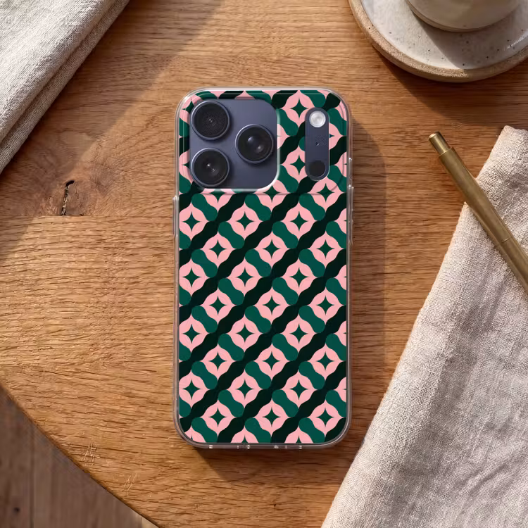 Groen - Roze - Retro - Sterren Telefoonhoesje iPhone 17 Pro klein 878 -sfeer1