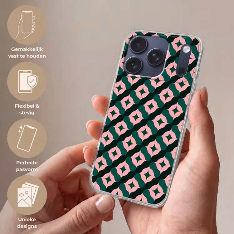 Groen - Roze - Retro - Sterren Telefoonhoesje iPhone 17 Pro klein 878 -sfeer3_NL