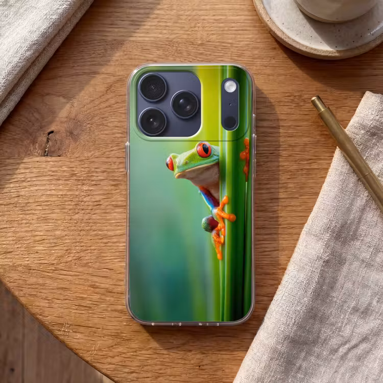 Groene kikker - Nieuwsgierig - Gras Telefoonhoesje iPhone 17 Pro klein -sfeer1