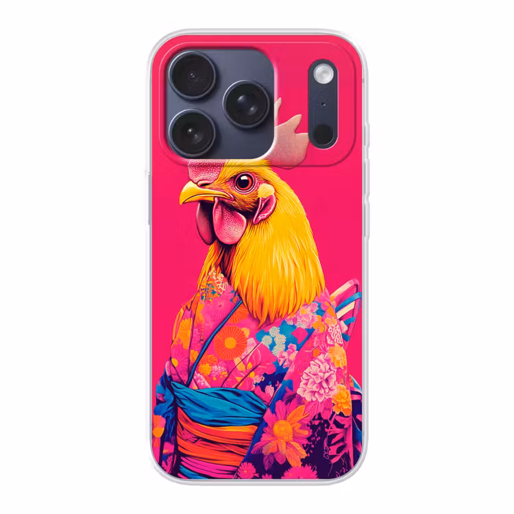 Haan - Kleurrijk - Kimono - Roze Telefoonhoesje iPhone 17 Pro klein -3d