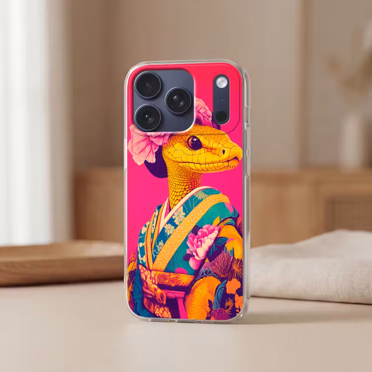 Hagedis - Bloemen - Roze - Kimono Telefoonhoesje iPhone 17 Pro klein -sfeer2