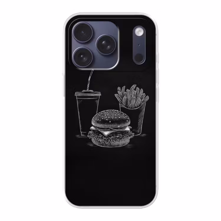 Hamburger - Friet - Frisdrank - Krijttekening Telefoonhoesje iPhone 17 Pro klein -3d