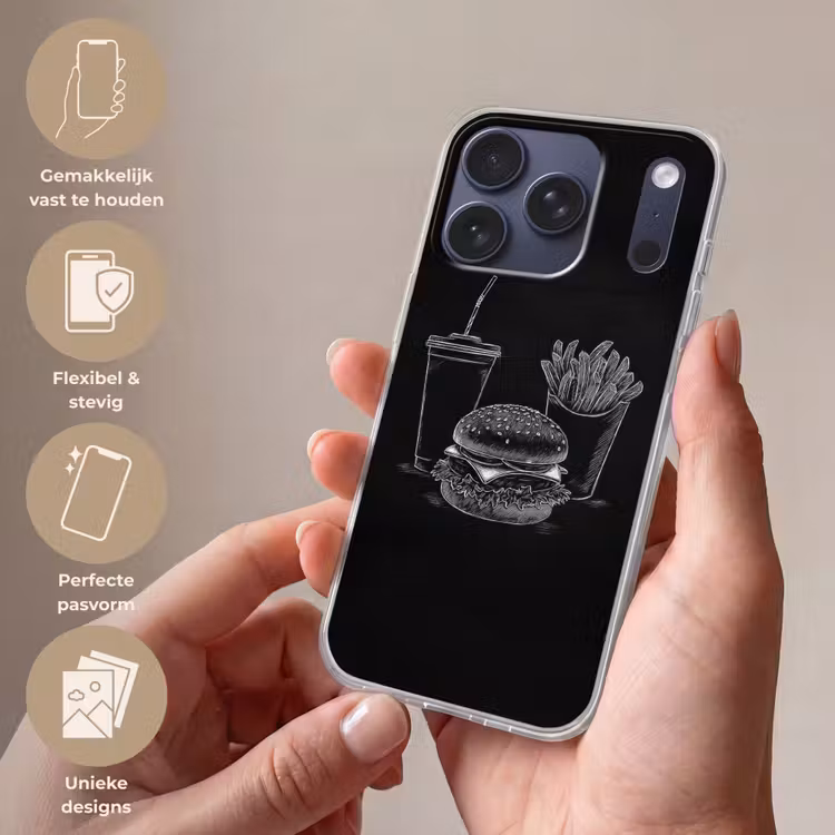 Hamburger - Friet - Frisdrank - Krijttekening Telefoonhoesje iPhone 17 Pro klein -sfeer3_NL