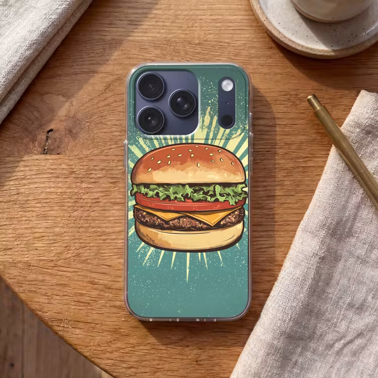 Hamburger - Illustratie - Sla - Kaas Telefoonhoesje iPhone 17 Pro klein -sfeer1