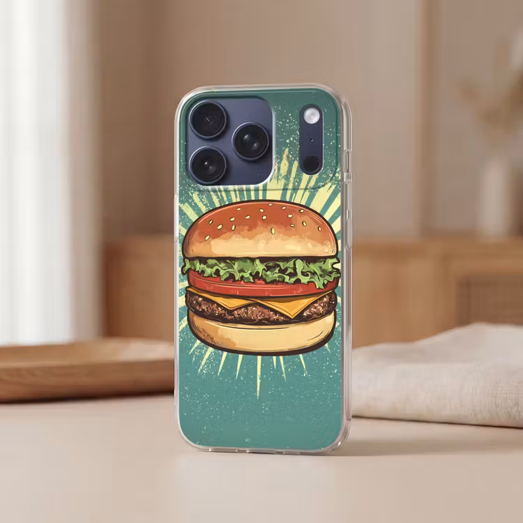Hamburger - Illustratie - Sla - Kaas Telefoonhoesje iPhone 17 Pro klein -sfeer2