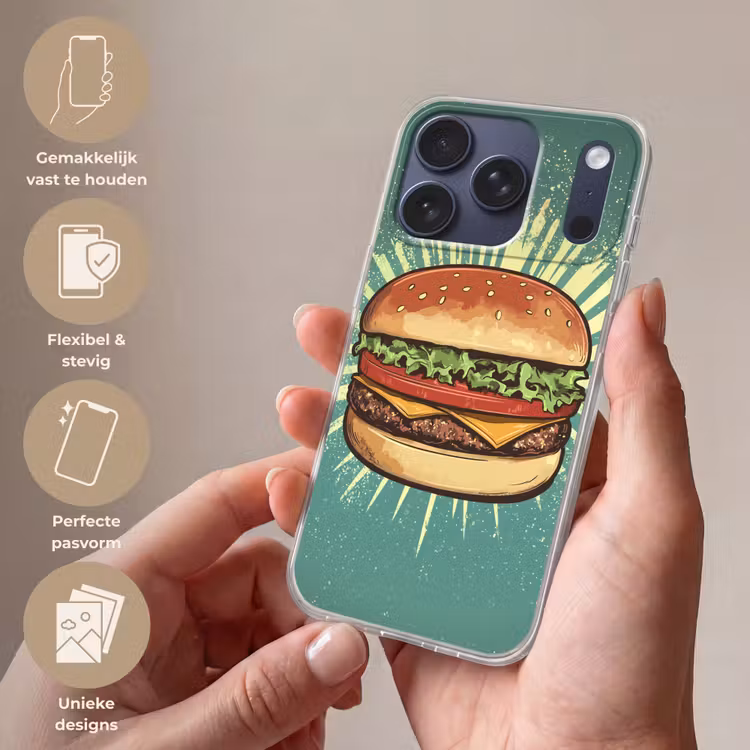 Hamburger - Illustratie - Sla - Kaas Telefoonhoesje iPhone 17 Pro klein -sfeer3_NL