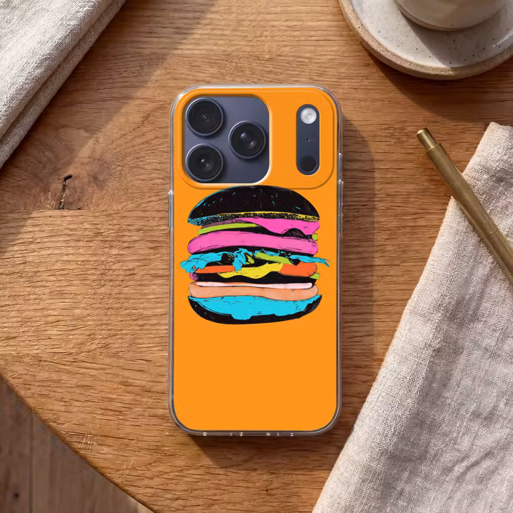 Hamburger - Kleurrijk - Speels Telefoonhoesje iPhone 17 Pro klein -sfeer1