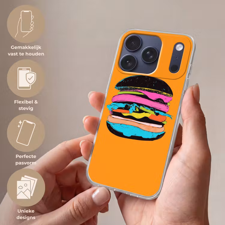 Hamburger - Kleurrijk - Speels Telefoonhoesje iPhone 17 Pro klein -sfeer3_NL