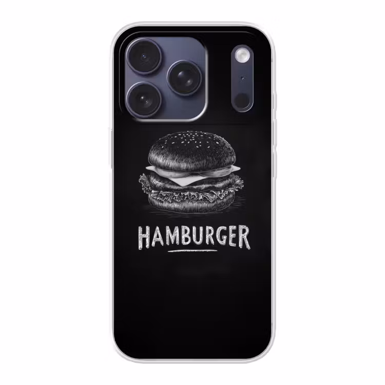 Hamburger - Krijttekst - Zwart - Wit Telefoonhoesje iPhone 17 Pro klein -3d