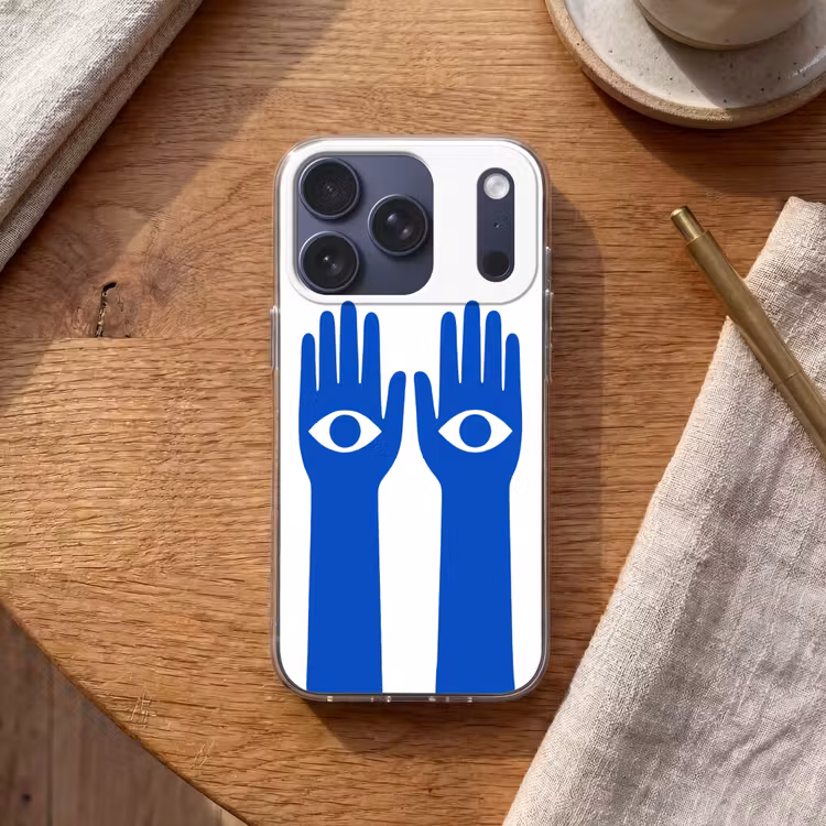 Handen - Twee - Ogen - Blauw Telefoonhoesje iPhone 17 Pro klein -sfeer1
