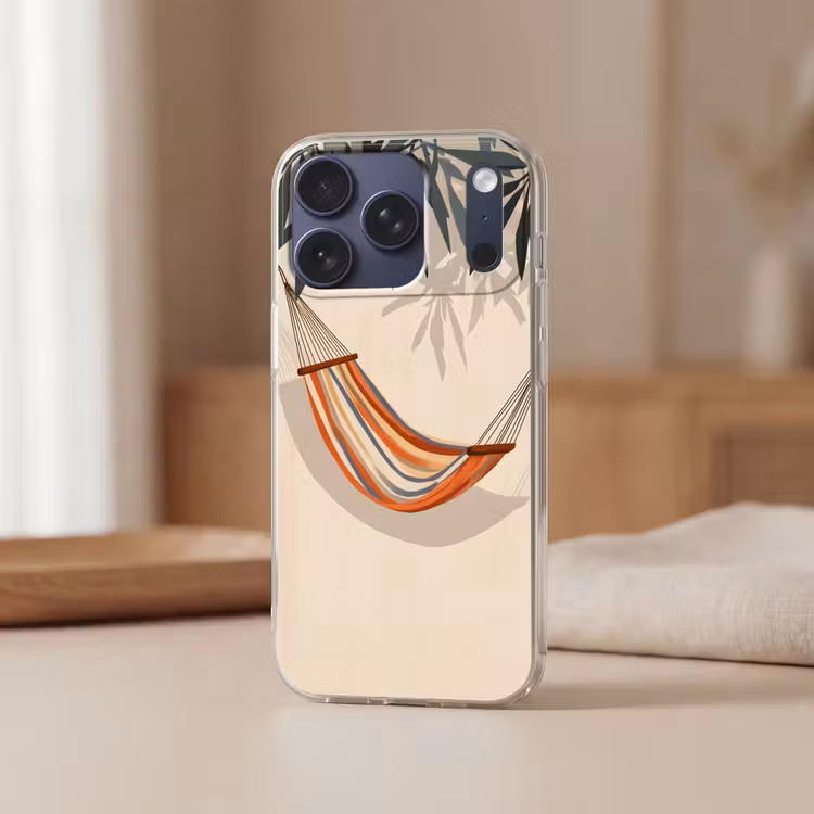 Hangmat - Kleurrijk - Bladeren - Schaduw Telefoonhoesje iPhone 17 Pro klein -sfeer2