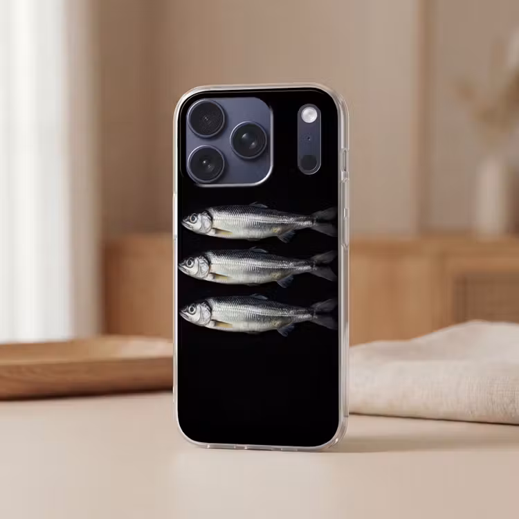 Haring - Vissen - Zwart Telefoonhoesje iPhone 17 Pro klein -sfeer2