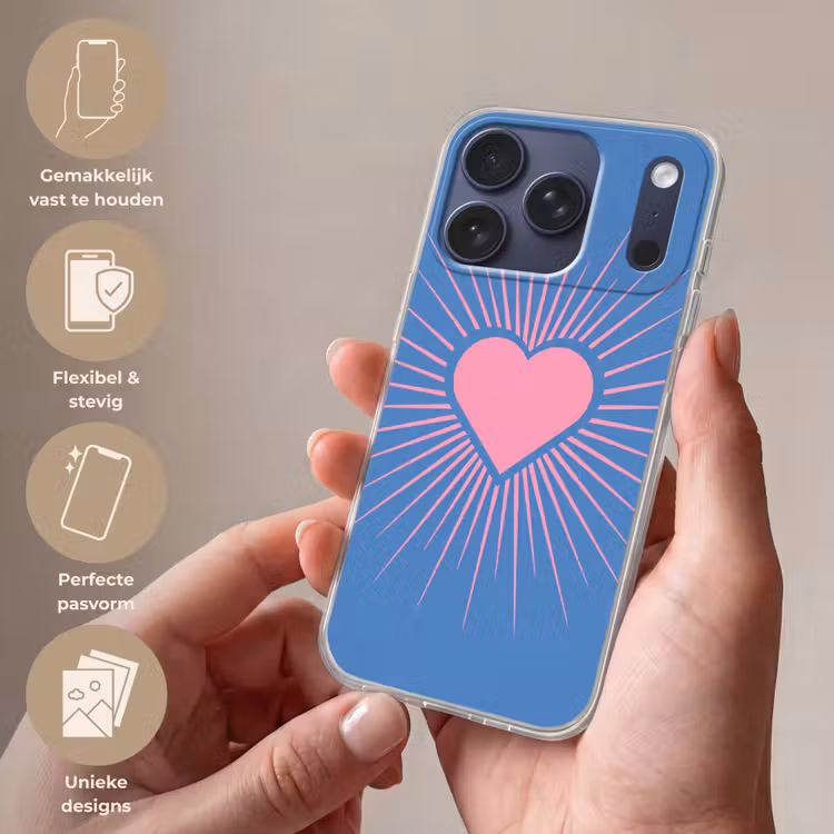 Hart - Stralen - Liefde - Modern - Roze Telefoonhoesje iPhone 17 Pro klein -sfeer3_NL
