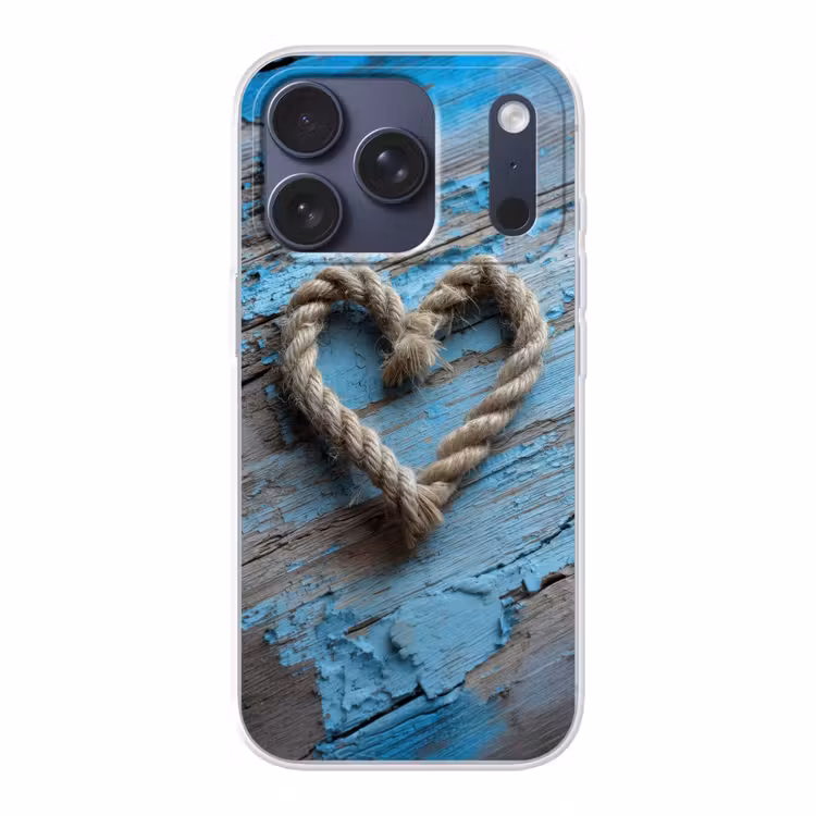 Hart - Touw - Hout - Rustiek Telefoonhoesje iPhone 17 Pro klein -3d