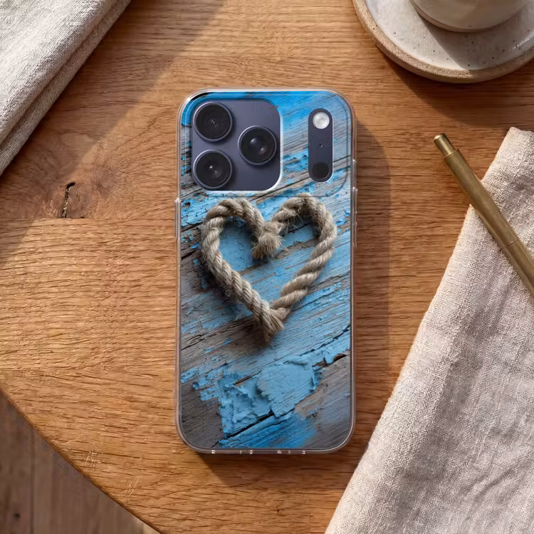 Hart - Touw - Hout - Rustiek Telefoonhoesje iPhone 17 Pro klein -sfeer1