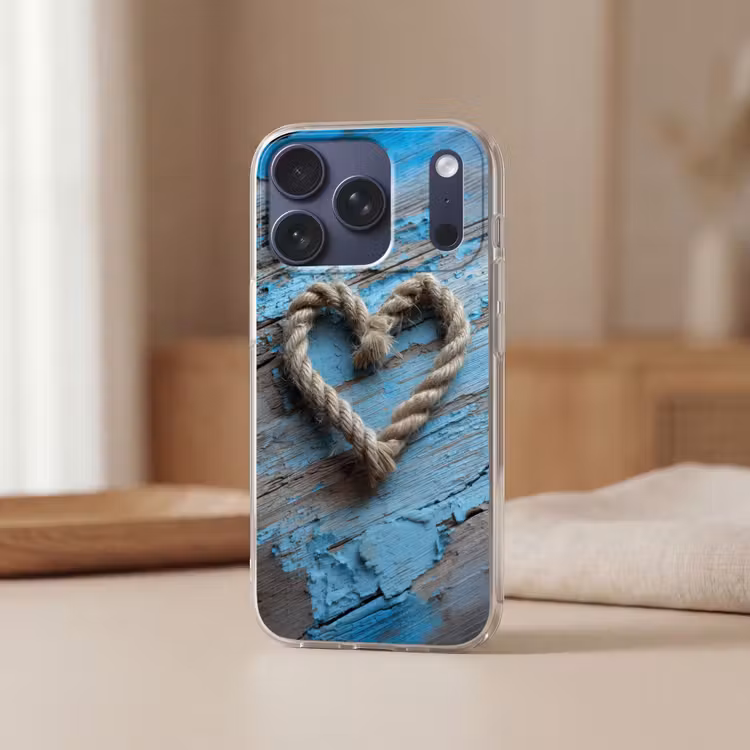 Hart - Touw - Hout - Rustiek Telefoonhoesje iPhone 17 Pro klein -sfeer2