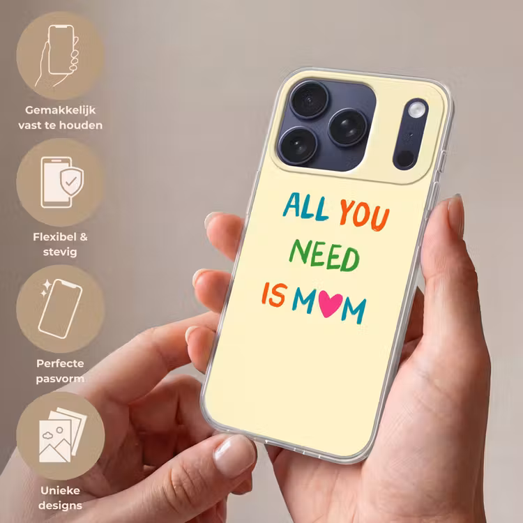 Hartje - Moeder - Tekst - Kleurrijk Telefoonhoesje iPhone 17 Pro klein -sfeer3_NL