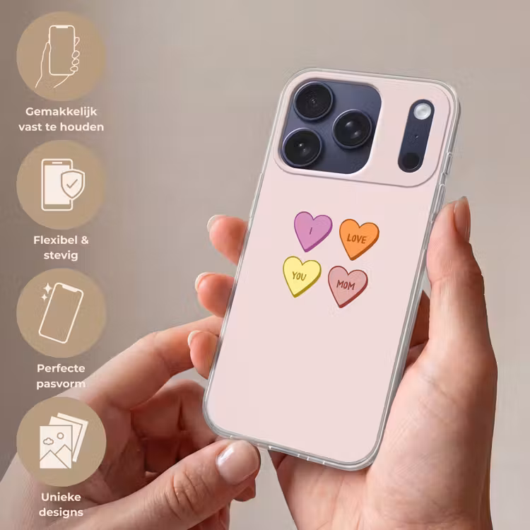 Hartjes - Pastel - Liefde - Moeder Telefoonhoesje iPhone 17 Pro klein -sfeer3_NL