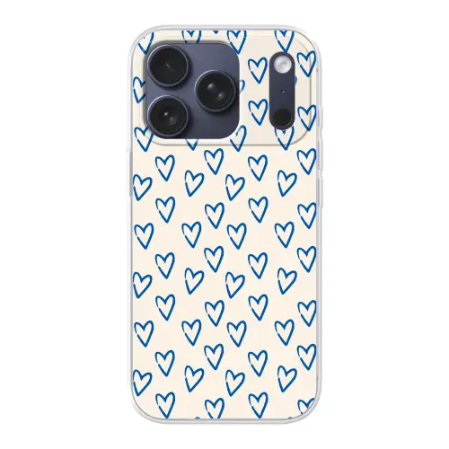 Hartjes patroon - Blauw - Beige - Liefde Telefoonhoesje iPhone 17 Pro klein -3d