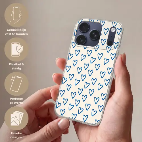 Hartjes patroon - Blauw - Beige - Liefde Telefoonhoesje iPhone 17 Pro klein -sfeer3_NL
