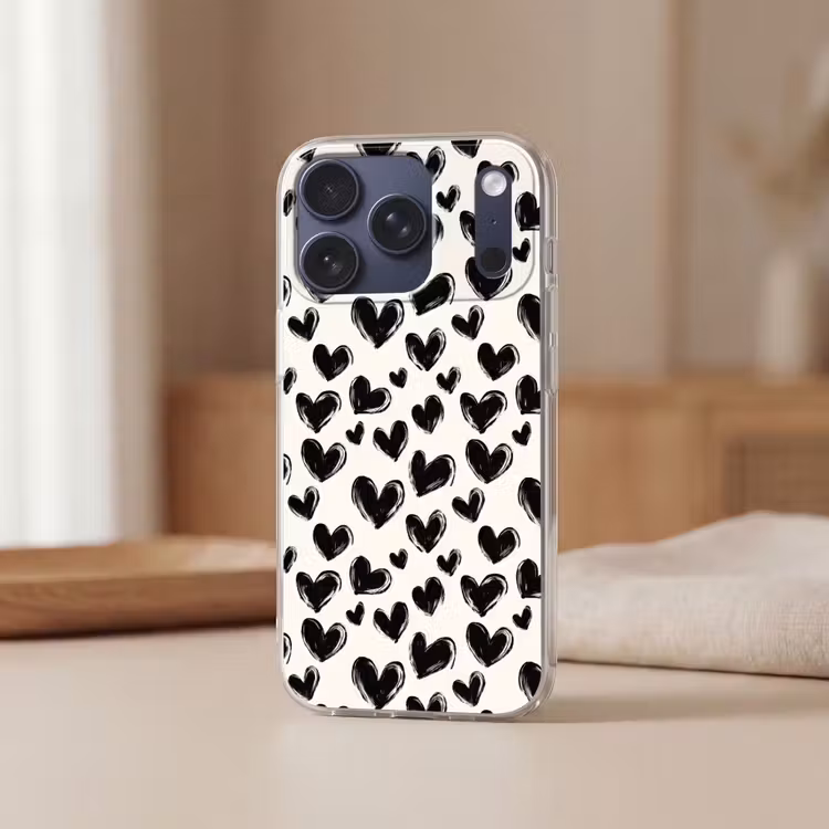 Hartjes - Patroon - Zwart Telefoonhoesje iPhone 17 Pro klein 878 -sfeer2
