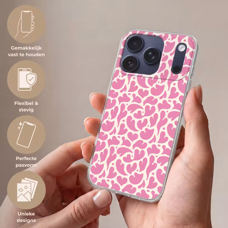 Hartjes - Print - Roze - Wit Telefoonhoesje iPhone 17 Pro klein -sfeer3_NL