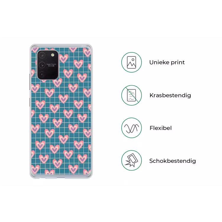 Hartjes - Raster - Patroon - Blauw Telefoonhoesje Samsung Galaxy S10 Lite klein 364 -specsS10Lite