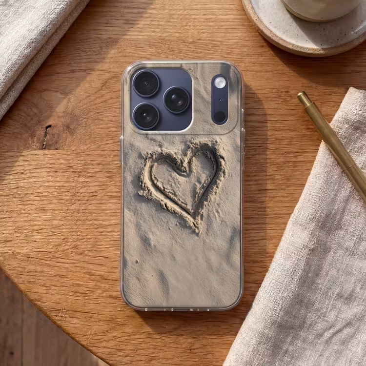Hartvorm - Getekend - Beige - Zand Telefoonhoesje iPhone 17 Pro klein -sfeer1