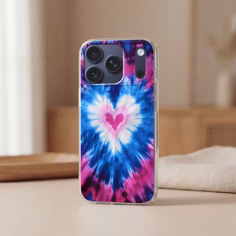 Hartvormig - Tie dye - Paars Telefoonhoesje iPhone 17 Pro klein -sfeer2