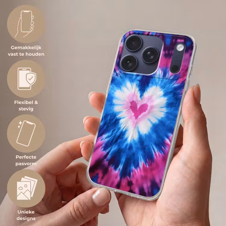 Hartvormig - Tie dye - Paars Telefoonhoesje iPhone 17 Pro klein -sfeer3_NL
