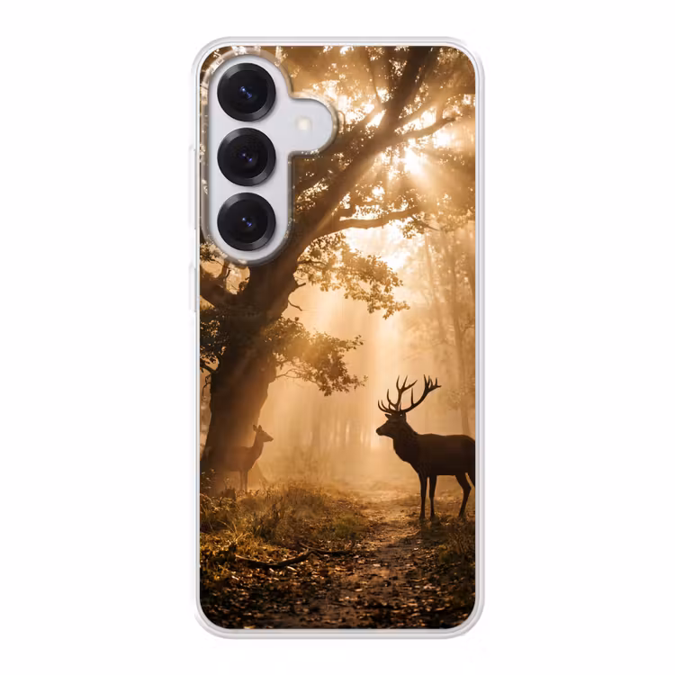 Hert - Bos - Mistig - Natuur - Goud Telefoonhoesje Samsung Galaxy S26 klein -3d